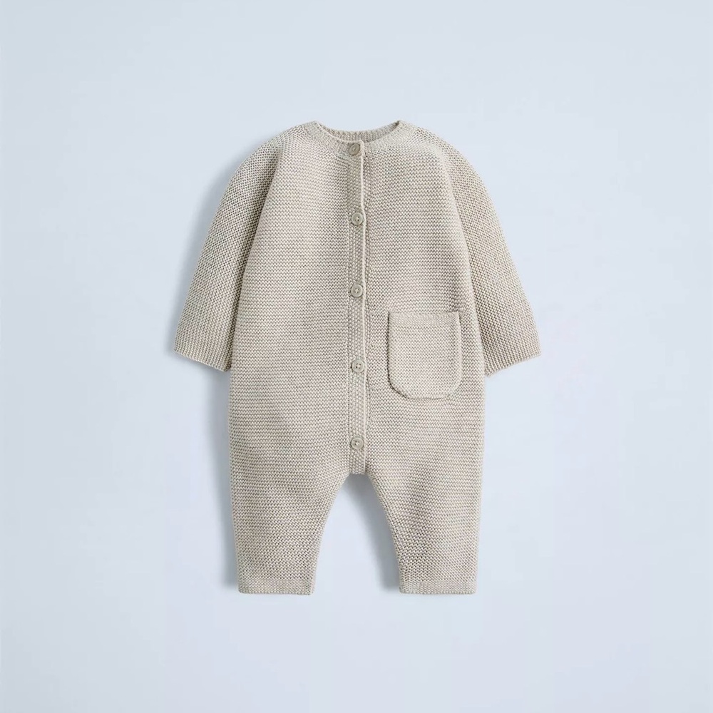 Zara Cream Knit One-Piece Footie with Front Pocket